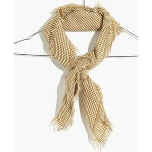 Madewell Bandana Wool/Cotton/Modal Fringe Scarf In Gold Check New